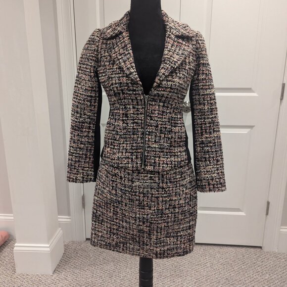 White House Black Market Tweed Black Pink Mini Skirt 00P - Picture 4 of 4